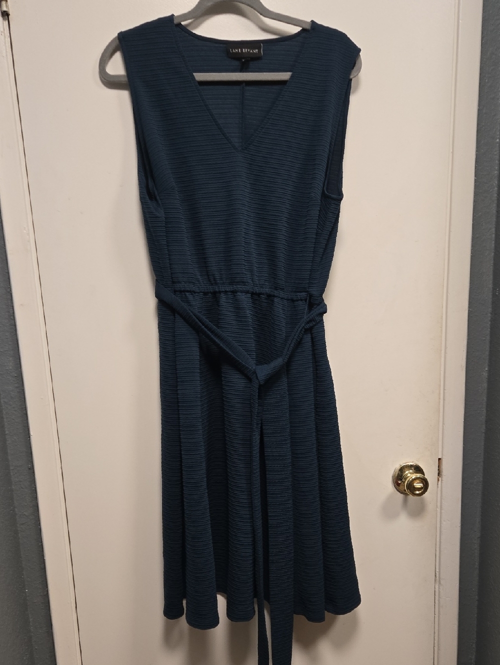 Lane Bryant Navy Sleeveless V-Neck Textured Midi Dress